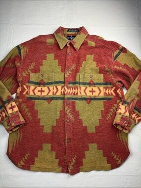Rift Valley Adventurer Knitwear Southwest Button-Down Shirt Rust Olive Size S